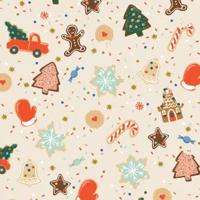 Holiday Classics - Christmas Cookies - Cream Metallic Fabric by Rifle Paper Co. for C   Steel