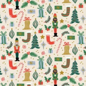 Holiday Classics - Deck The Halls - Cream Metallic - Cream Metallic by Rifle Paper Co. for C   Steel