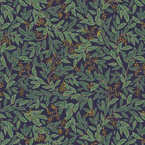 Holiday Classics - Willowberry - Navy Metallic Fabric by Rifle Paper Co. for C   Steel