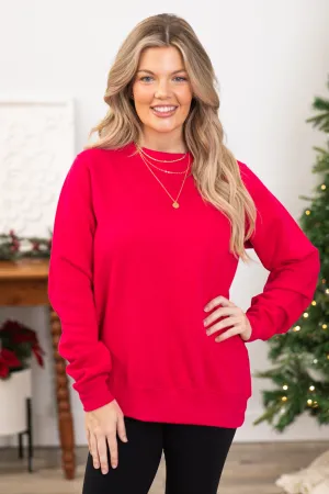 Hot Pink Round Neck Drop Shoulder Sweatshirt