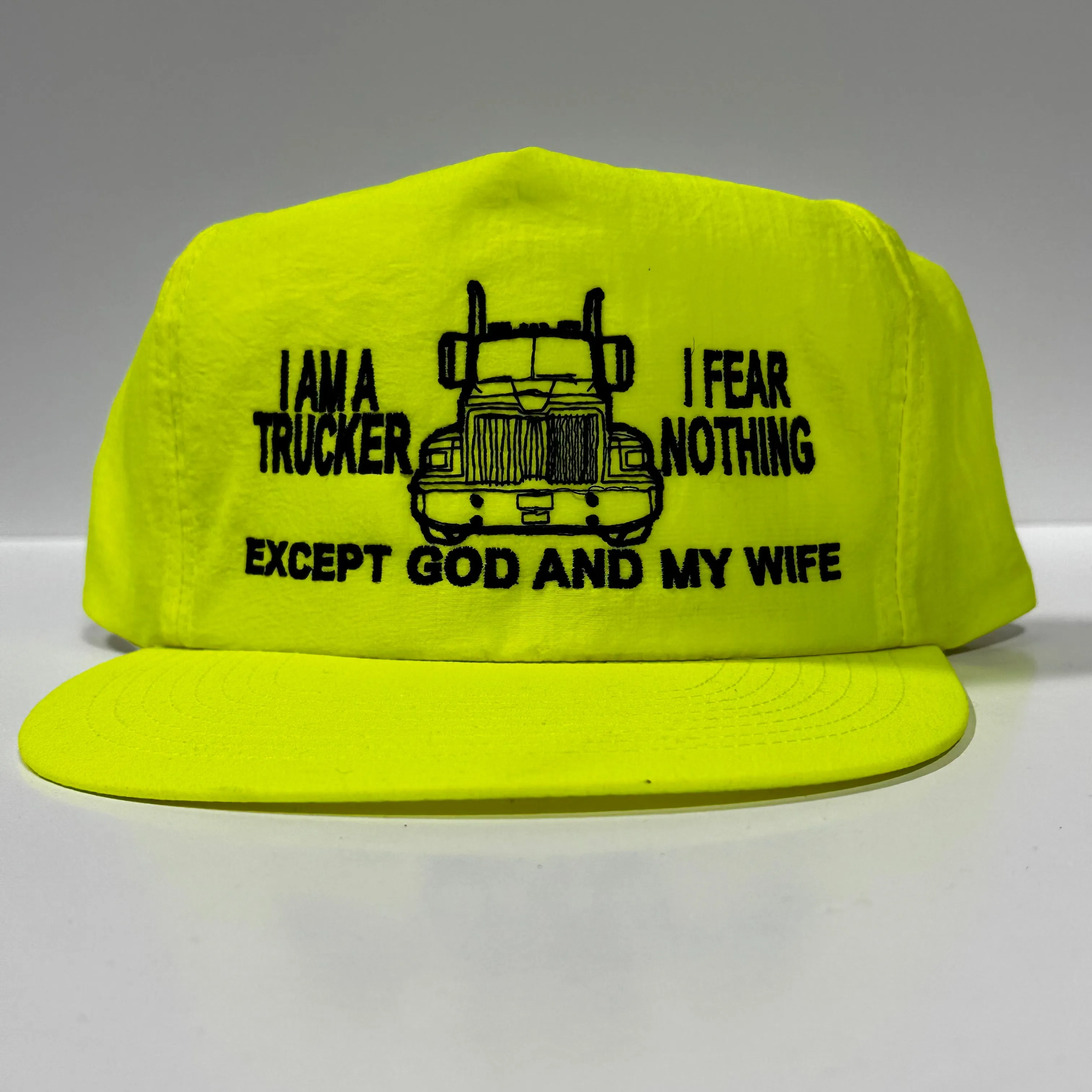 I am a trucker I fear nothing except God and my Wife Vintage Neon Snapback Hat Cap Custom Embroidery