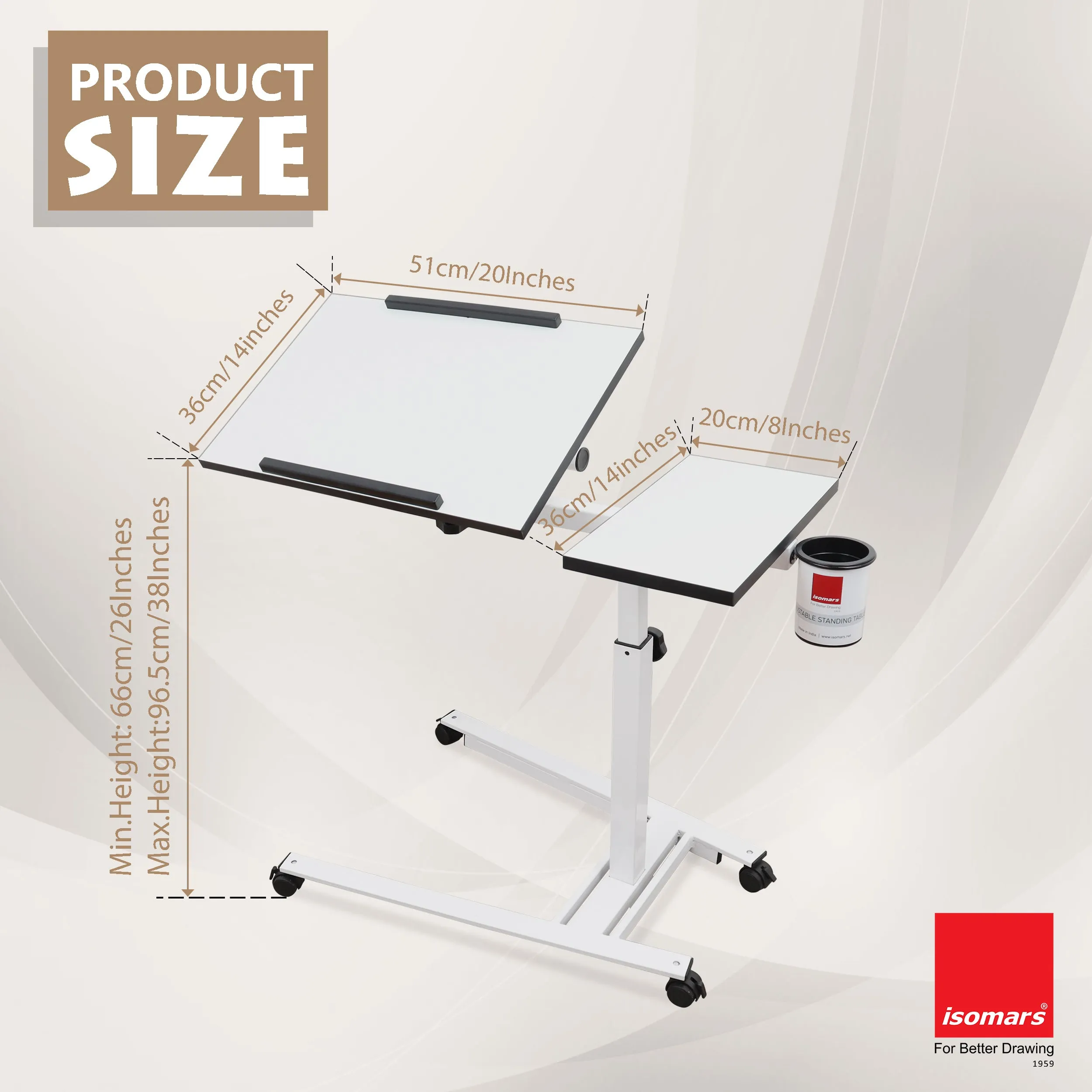 Isomars Metal 360° Rotatable Table Laptop Table Study Desk, Caster Lockable Wheels, & Height Adjustable for Breakfast Table, Work from Home & Online Classes