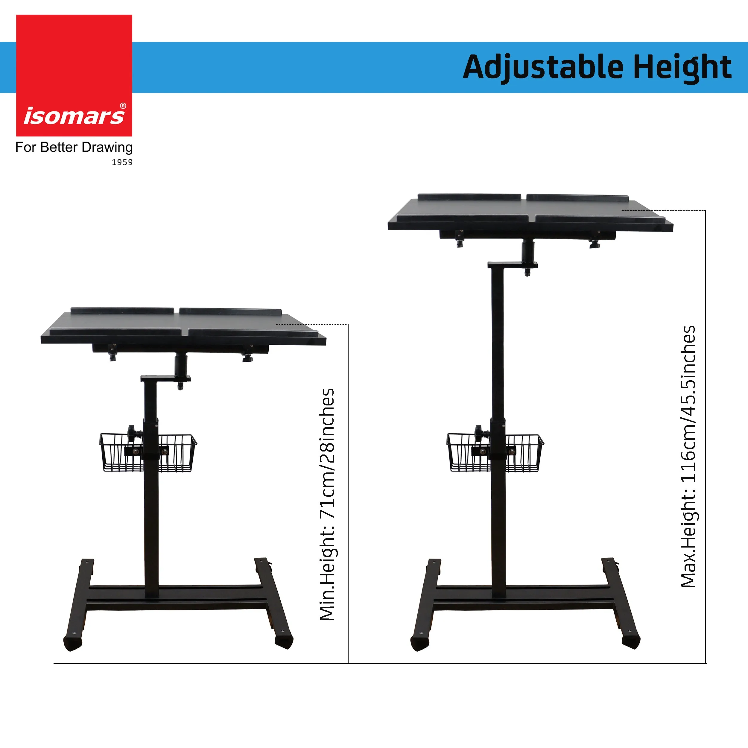 Isomars Multipurpose Laptop Table Hospital Table Study Desk, Caster Lockable Wheels, & Height Adjustable for Breakfast Table, Work from Home & Online Classes (Table Top - 24'' x 16'')