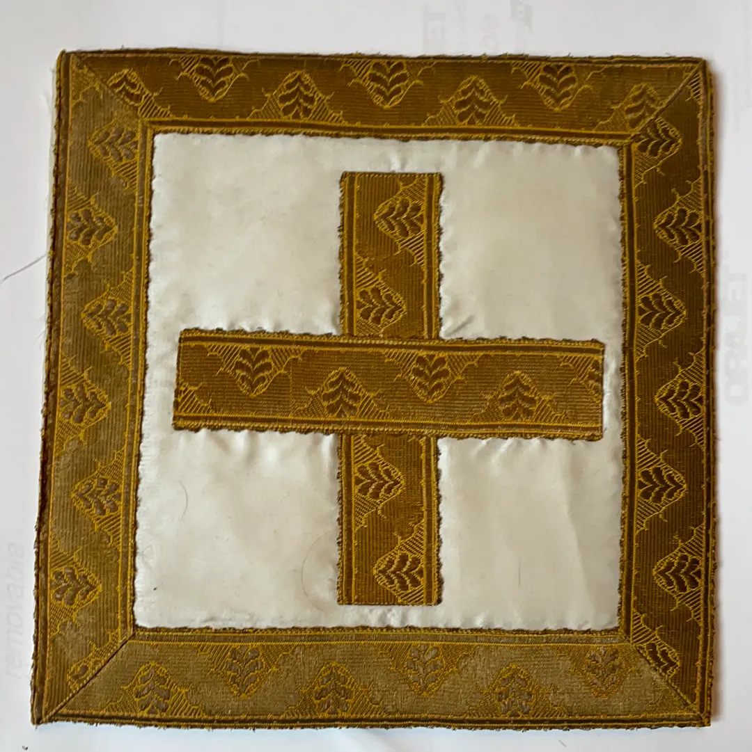 Italian Silk Embroidered Cross on framed white background