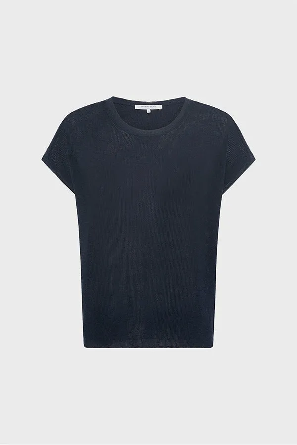 JAMILA NAVY IRIDESCENT ROUND NECK SWEATER