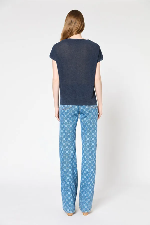 JAMILA NAVY IRIDESCENT ROUND NECK SWEATER