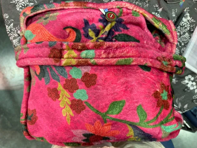 Johnny Was Verney Travel Blanket Floral Reversible Cozy Lounge Pink Navy Blue NEW
