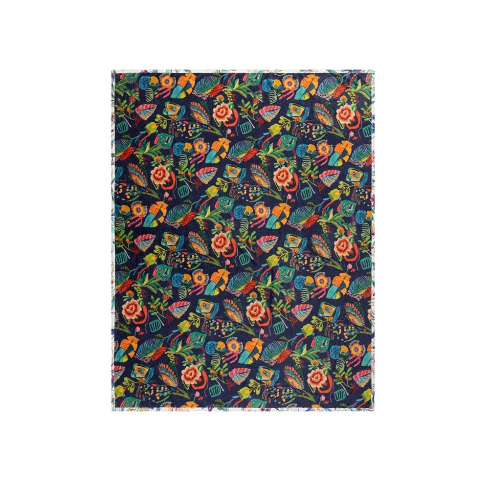 Johnny Was Verney Travel Blanket Floral Reversible Cozy Lounge Pink Navy Blue NEW