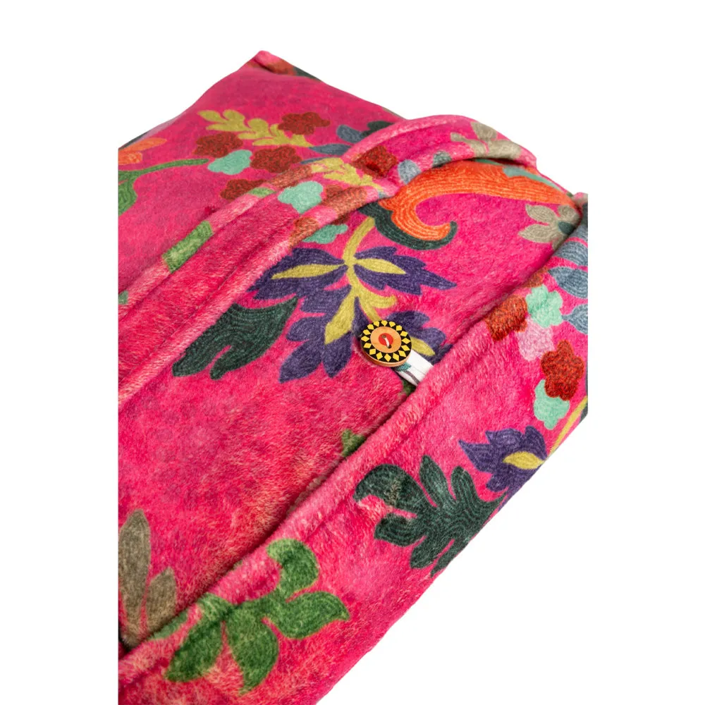 Johnny Was Verney Travel Blanket Floral Reversible Cozy Lounge Pink Navy Blue NEW