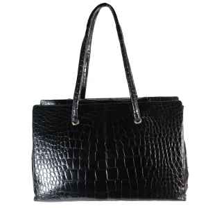 Judith Leiber Large Black Crocodile Purse with Snap Top