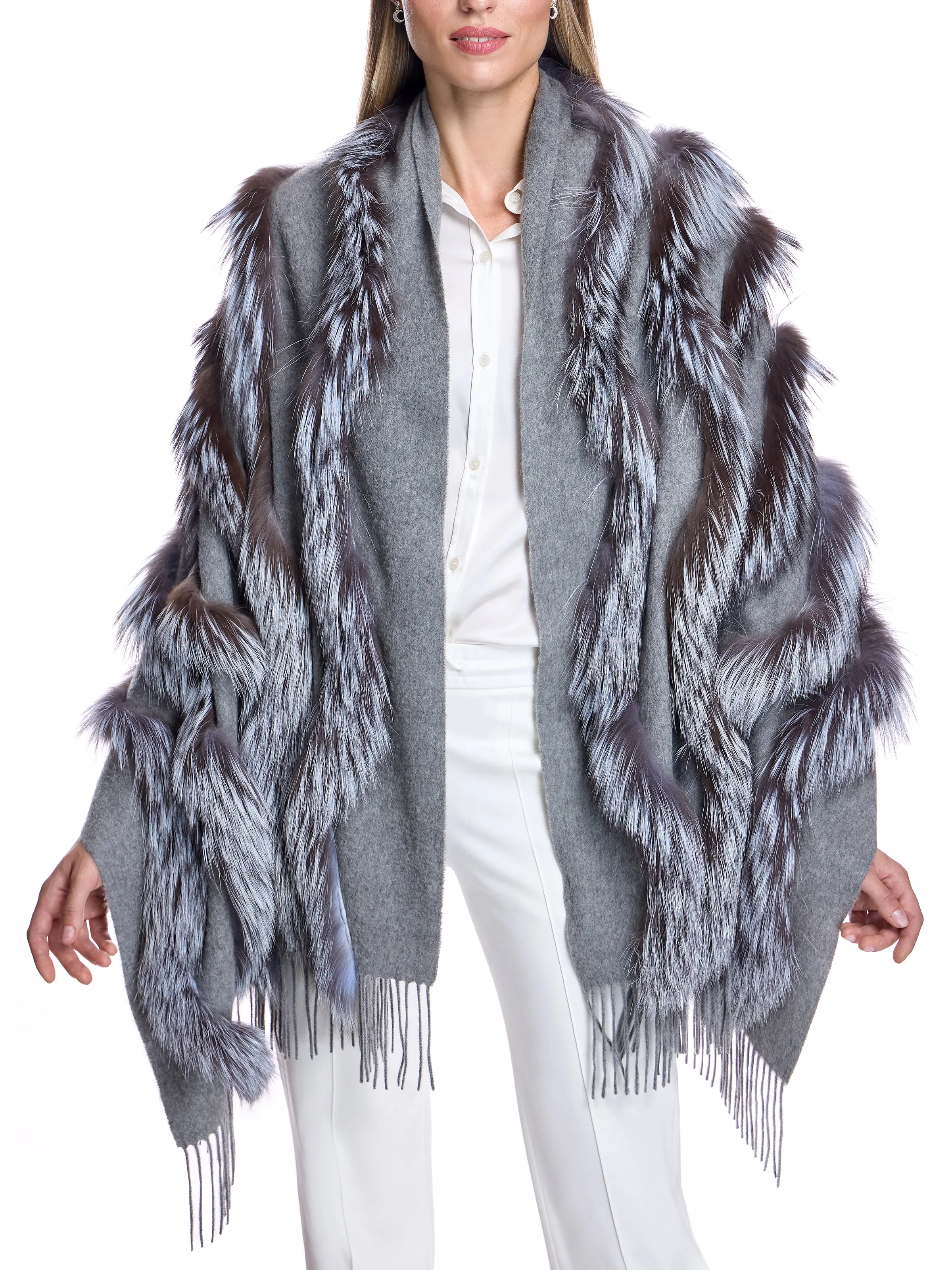 Julia & Stella Cashmere Stole With Fox Inserts