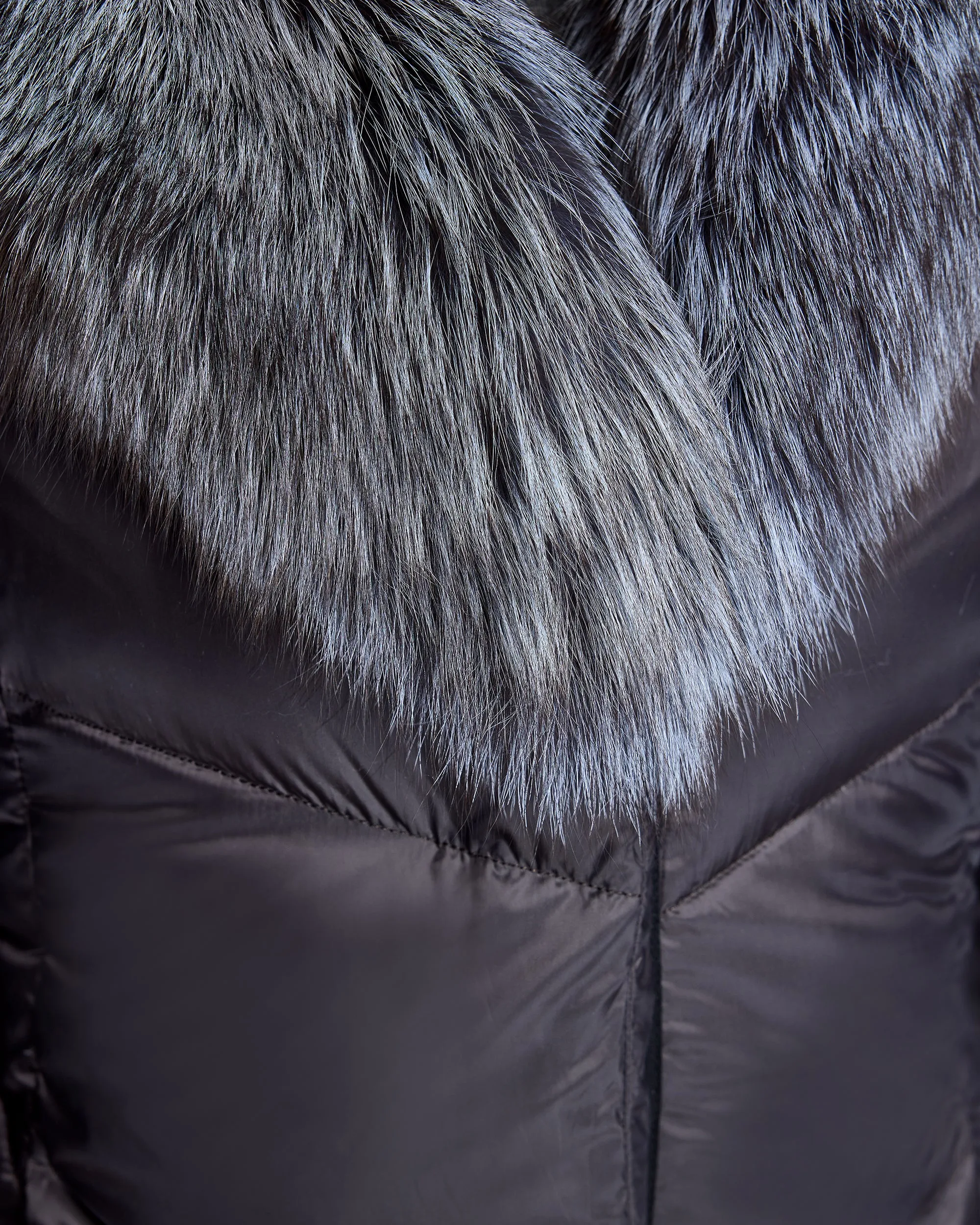 Julia & Stella Polyblend Jacket with Silver Fox Trimmed Hood