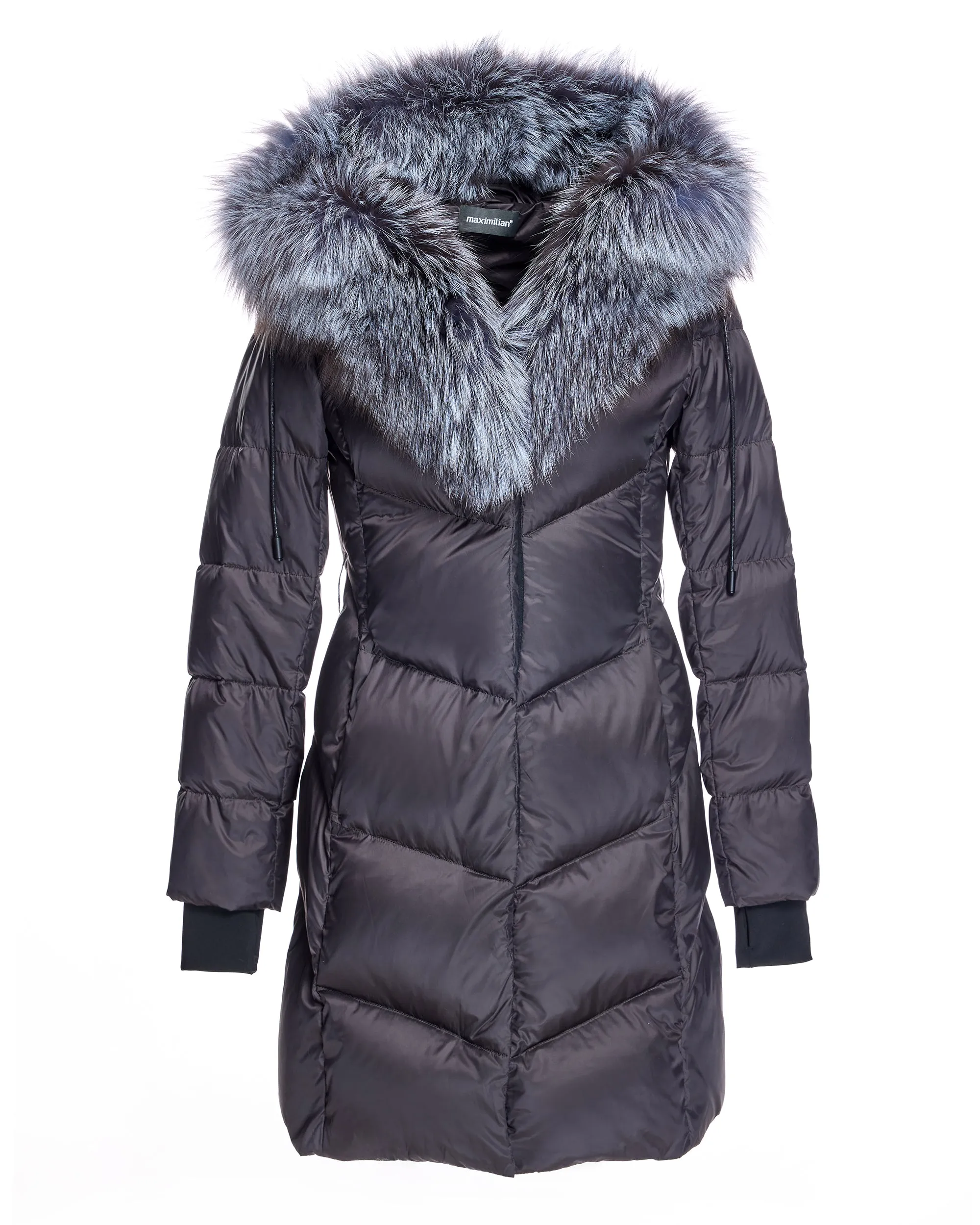 Julia & Stella Polyblend Jacket with Silver Fox Trimmed Hood