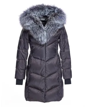 Julia & Stella Polyblend Jacket with Silver Fox Trimmed Hood