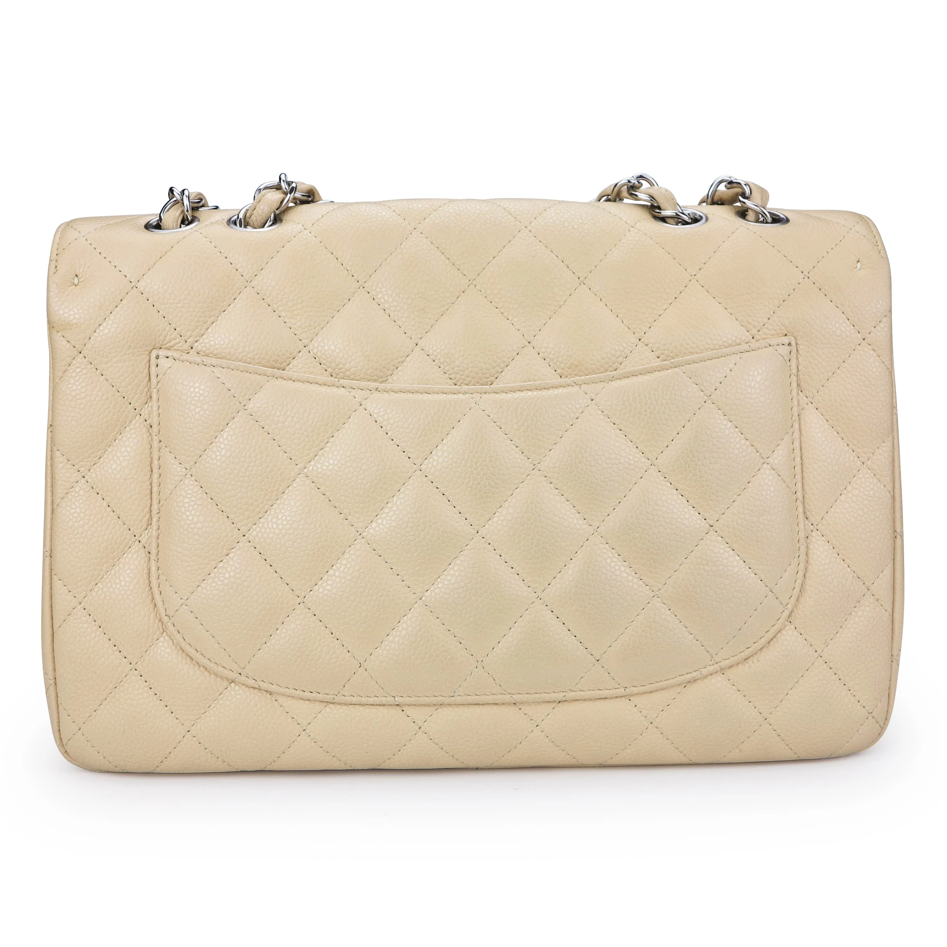 Jumbo Classic Single Flap Bag in Beige Clair Caviar SHW