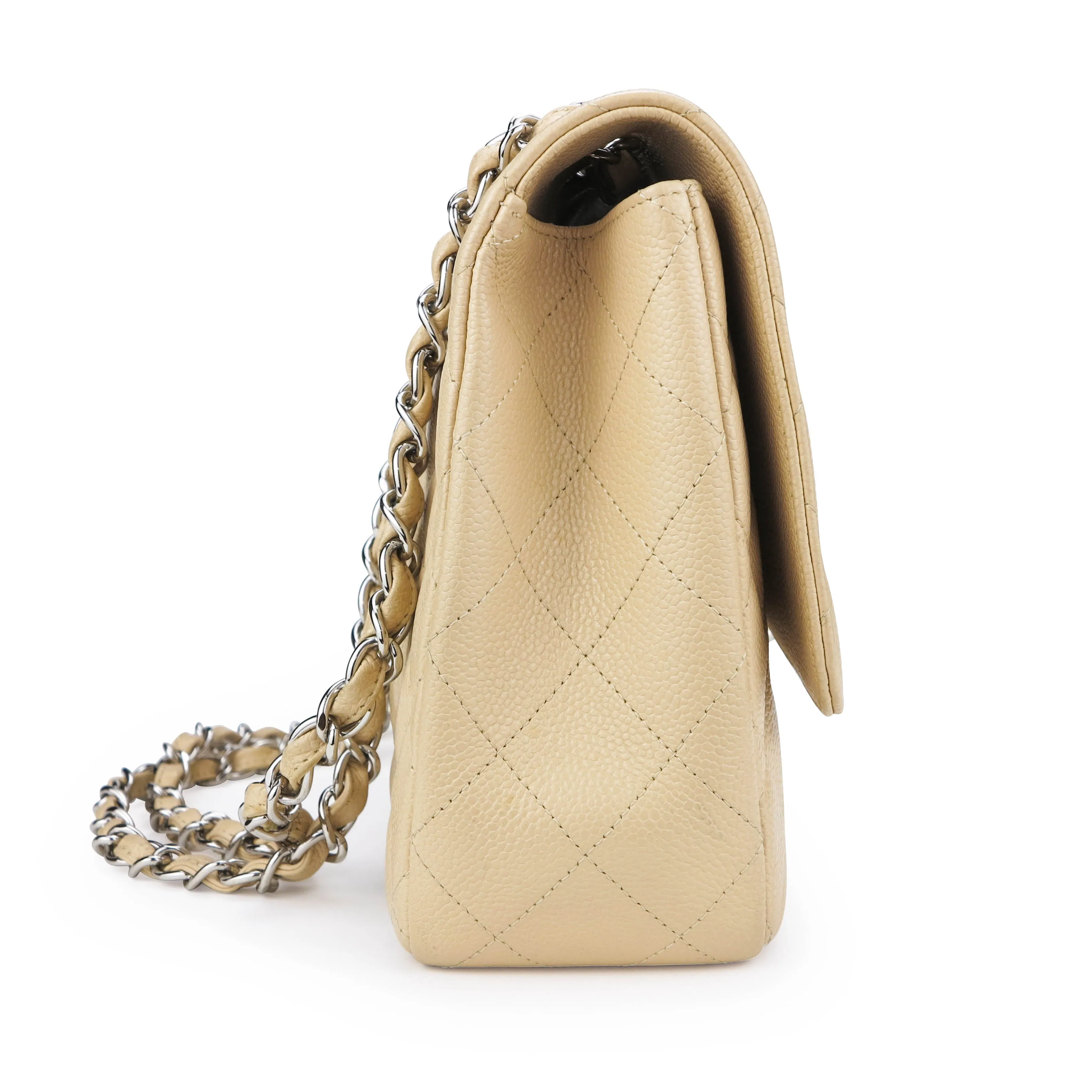 Jumbo Classic Single Flap Bag in Beige Clair Caviar SHW