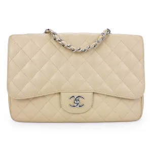 Jumbo Classic Single Flap Bag in Beige Clair Caviar SHW