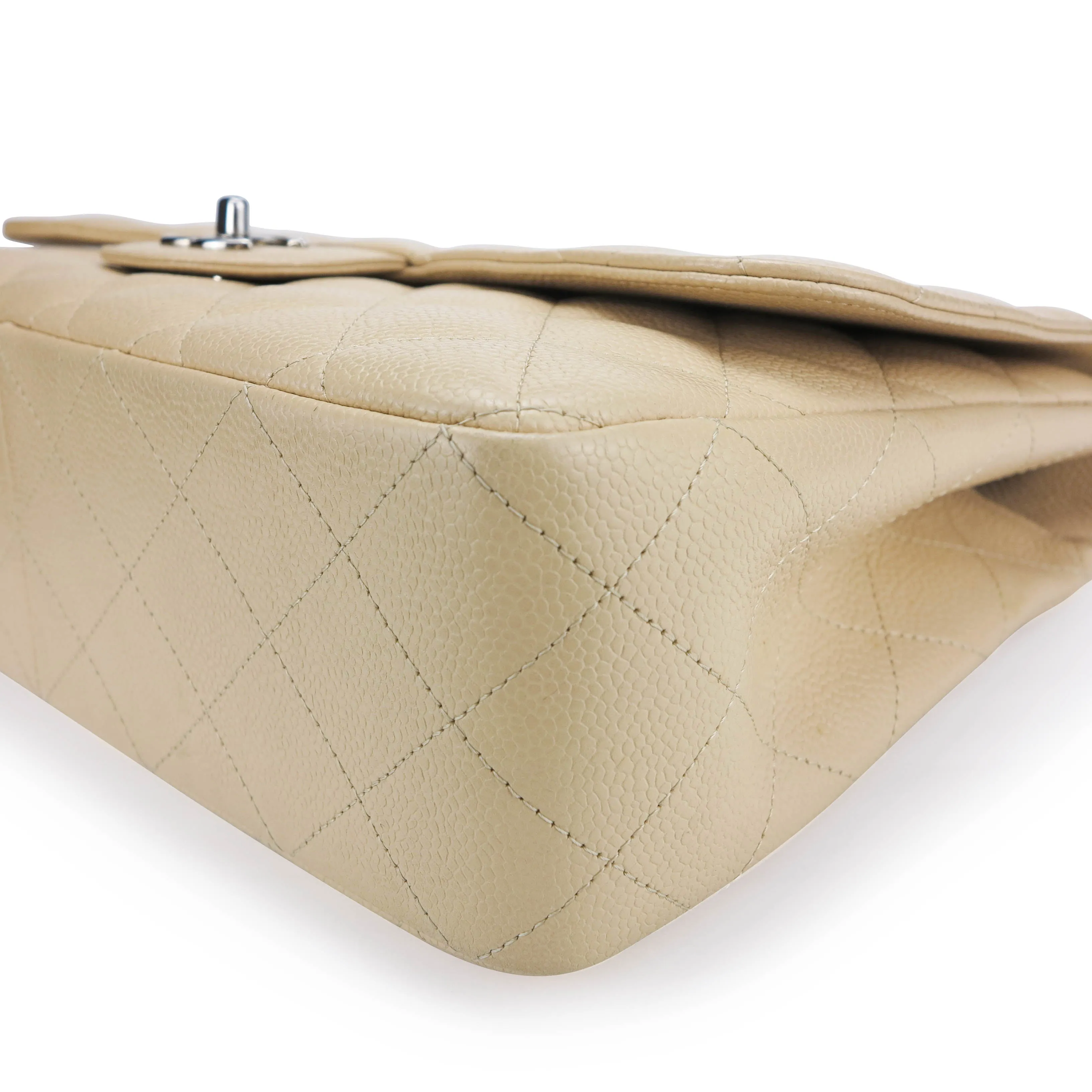 Jumbo Classic Single Flap Bag in Beige Clair Caviar SHW
