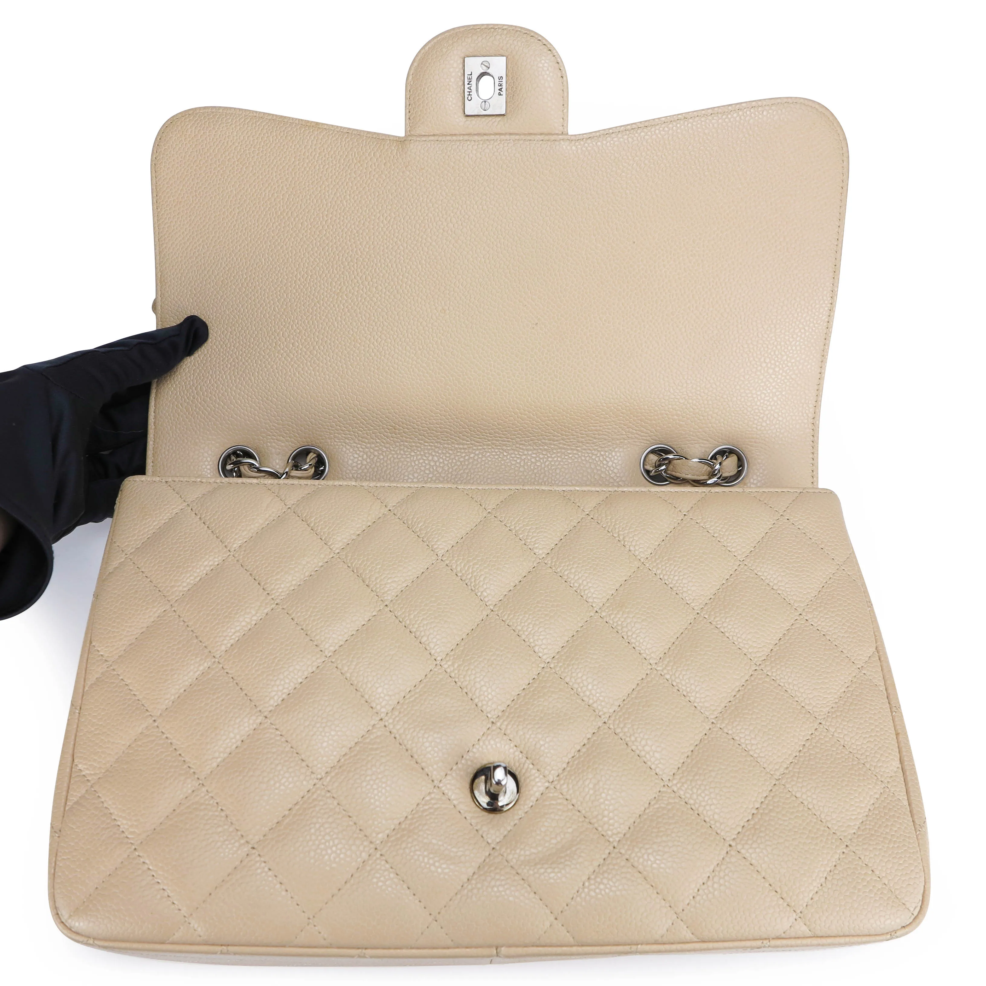 Jumbo Classic Single Flap Bag in Beige Clair Caviar SHW