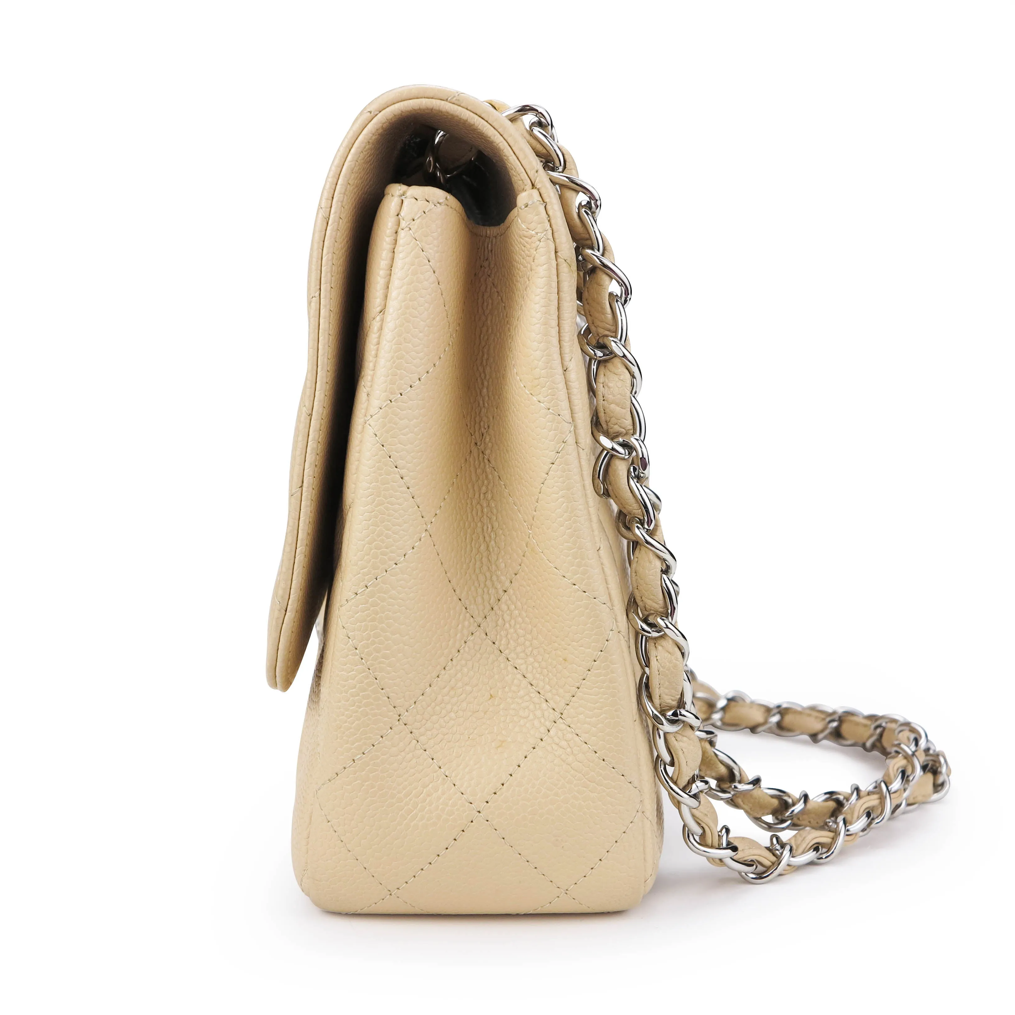 Jumbo Classic Single Flap Bag in Beige Clair Caviar SHW