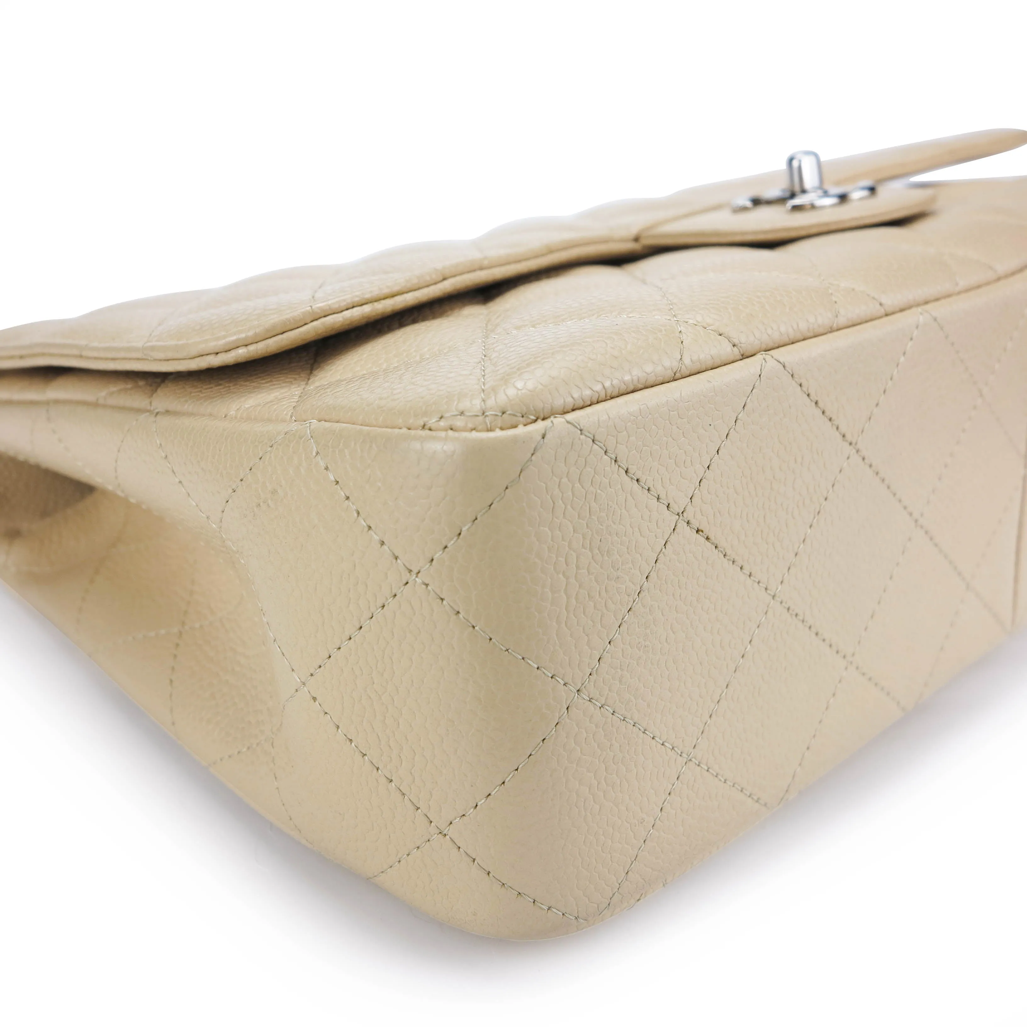 Jumbo Classic Single Flap Bag in Beige Clair Caviar SHW