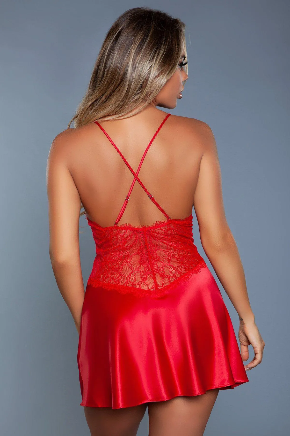 Lace Trimmed Satin Chemise