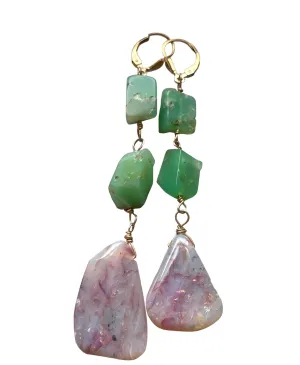Large Opal Dangle  Earrings with Chrysoprase Gold Filled