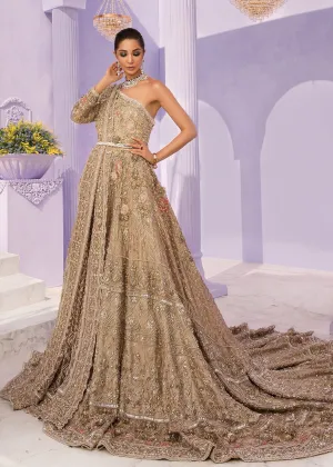 Latest Pakistani ﻿Embroidered bridal maxi 2020 in golden color # B3469