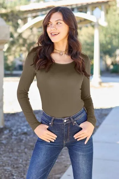Laura Basic Bae Full Size Round Neck Long Sleeve Bodysuit