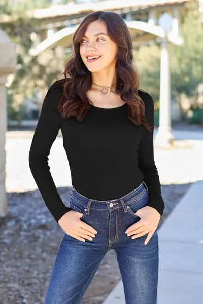Laura Basic Bae Full Size Round Neck Long Sleeve Bodysuit