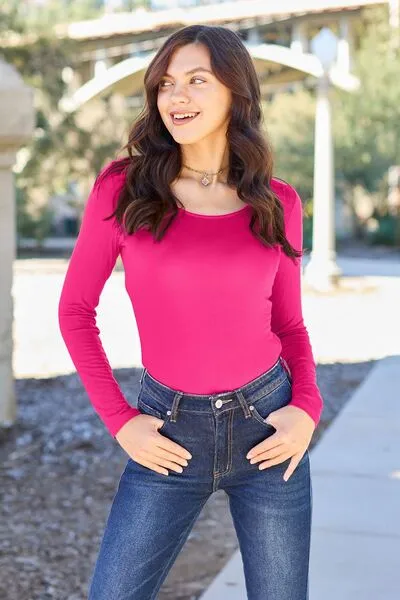 Laura Basic Bae Full Size Round Neck Long Sleeve Bodysuit