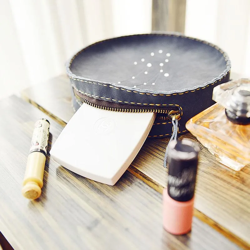 LEATHER Circle Bag PERSONALIZED Constellation Chain SHOULDER BAG HANDMADE
