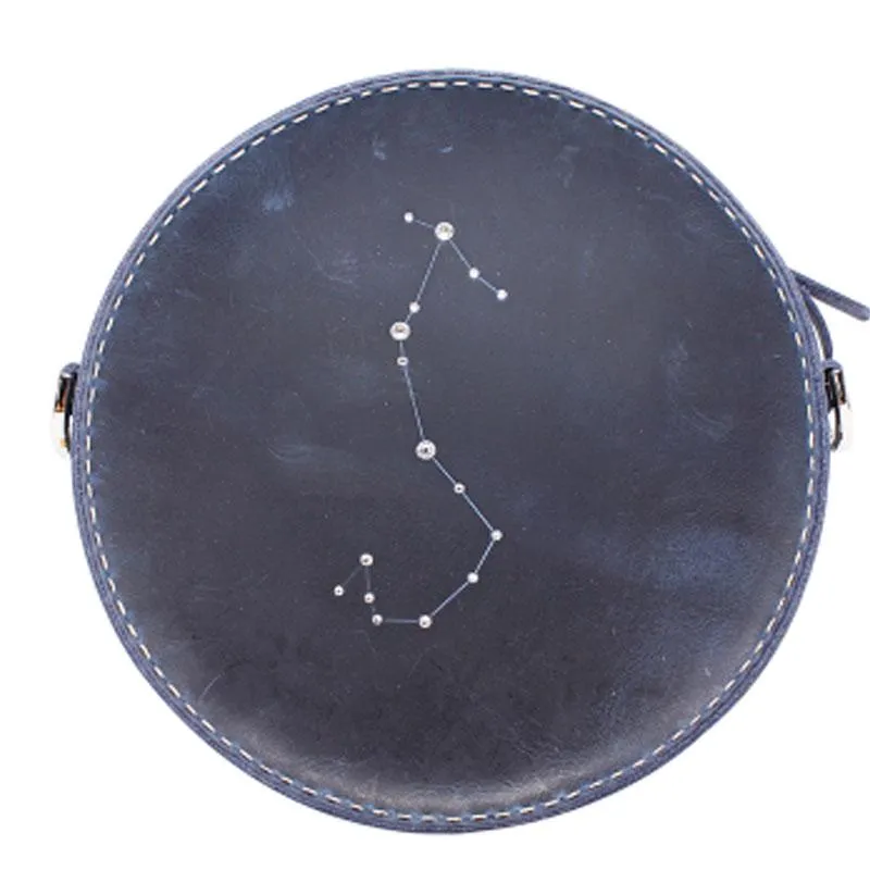 LEATHER Circle Bag PERSONALIZED Constellation Chain SHOULDER BAG HANDMADE