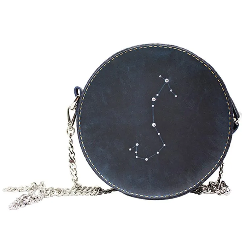 LEATHER Circle Bag PERSONALIZED Constellation Chain SHOULDER BAG HANDMADE
