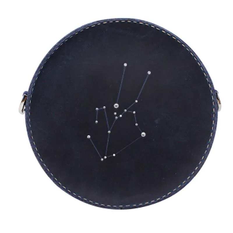 LEATHER Circle Bag PERSONALIZED Constellation Chain SHOULDER BAG HANDMADE