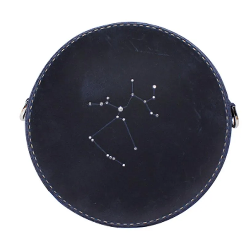 LEATHER Circle Bag PERSONALIZED Constellation Chain SHOULDER BAG HANDMADE