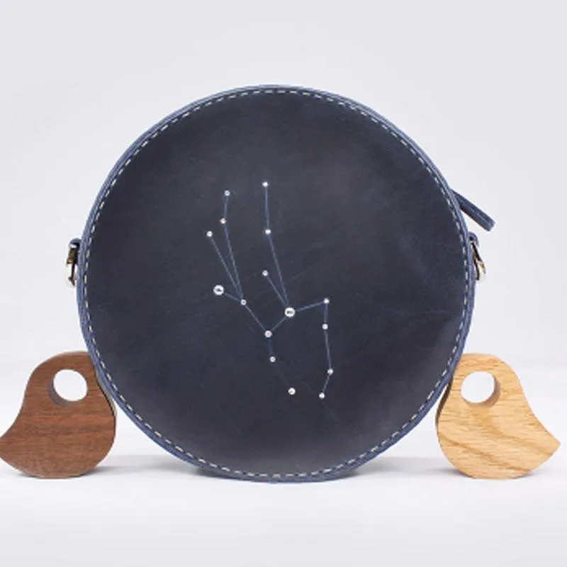 LEATHER Circle Bag PERSONALIZED Constellation Chain SHOULDER BAG HANDMADE