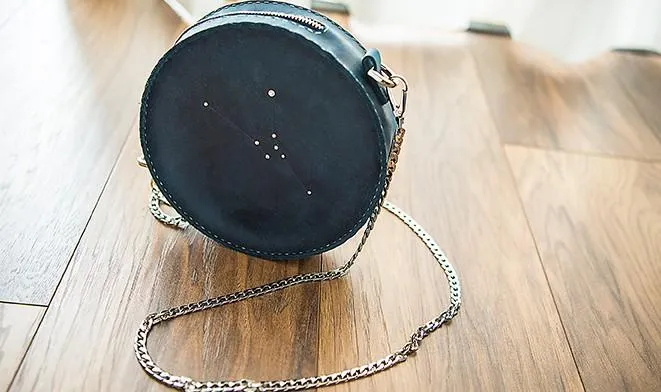LEATHER Circle Bag PERSONALIZED Constellation Chain SHOULDER BAG HANDMADE