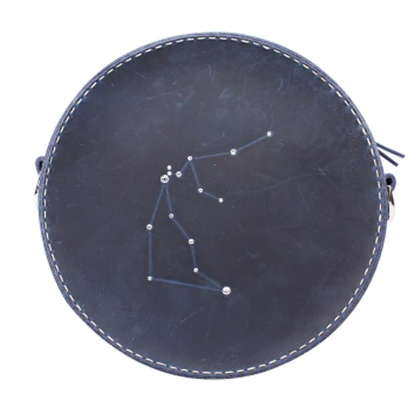 LEATHER Circle Bag PERSONALIZED Constellation Chain SHOULDER BAG HANDMADE