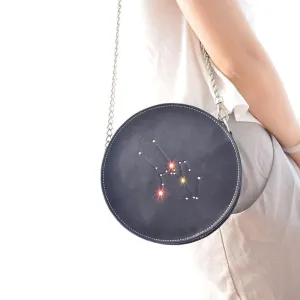 LEATHER PERSONALIZED Constellation Circle SHOULDER BAG HANDMADE CROSSBODY BAG Chain Round PURSE