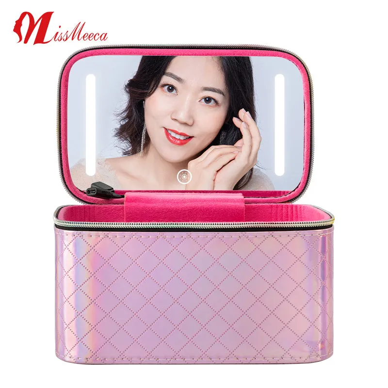 Led Cosmetic Case With Mirrors Sets Professional Lighted Makeup Bag Mirror