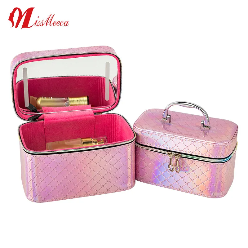 Led Cosmetic Case With Mirrors Sets Professional Lighted Makeup Bag Mirror
