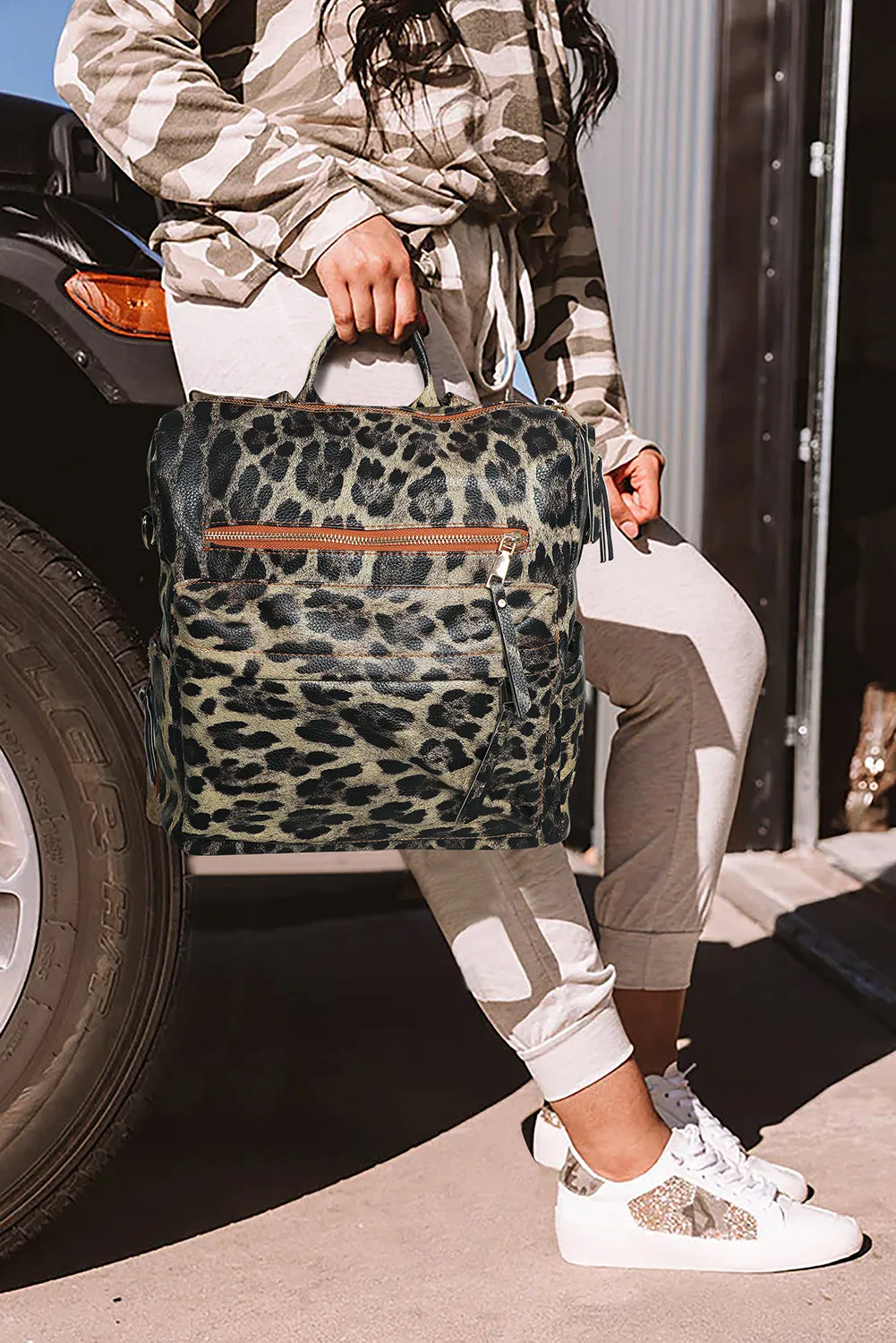 Leopard Convertible PU Backpack
