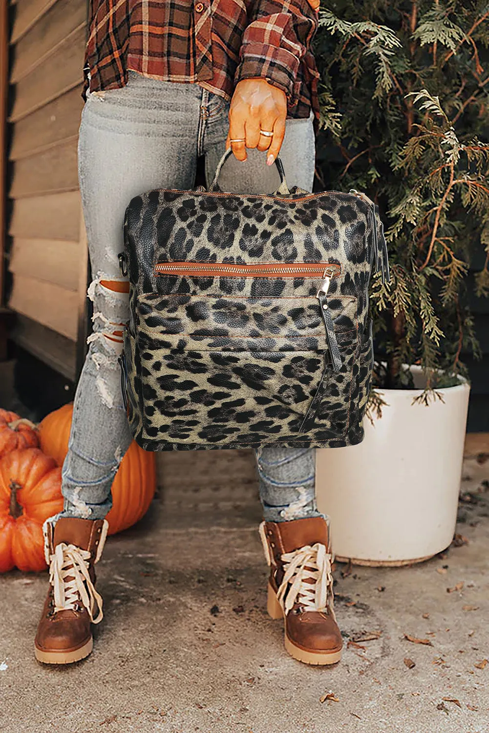 Leopard Convertible PU Backpack