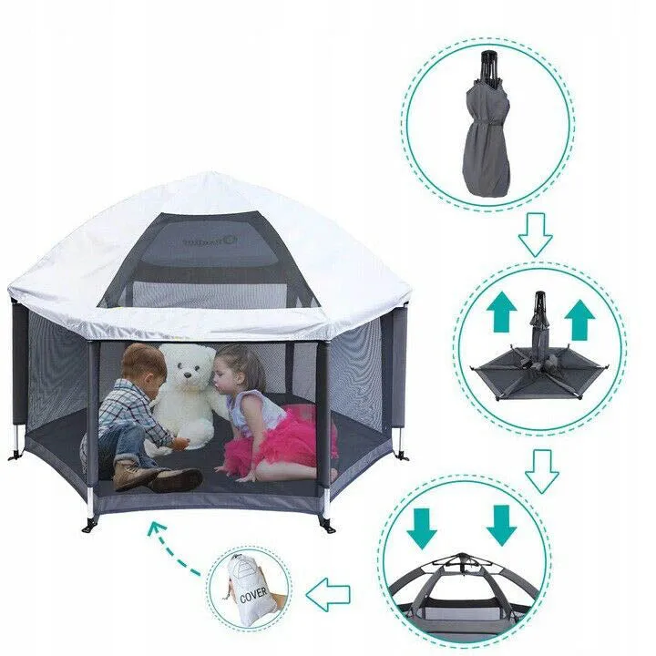 Lightweight Carbon Fibre Pop-up Playpen with Mattress | Grey | 0m - 5 years