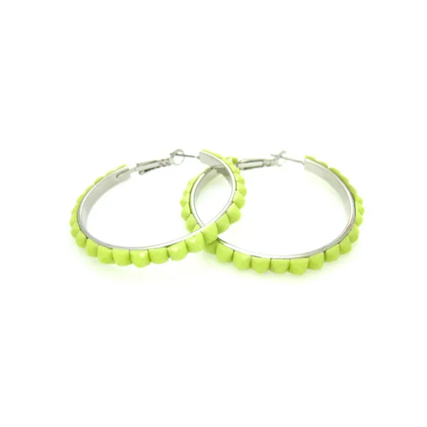 LIME GREEN FACETED HOOP EARRINGS #JE0001_GREEN (UA7)