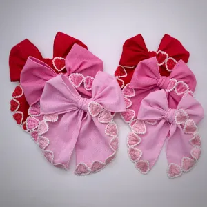 Linen Heart Trimmed Bows