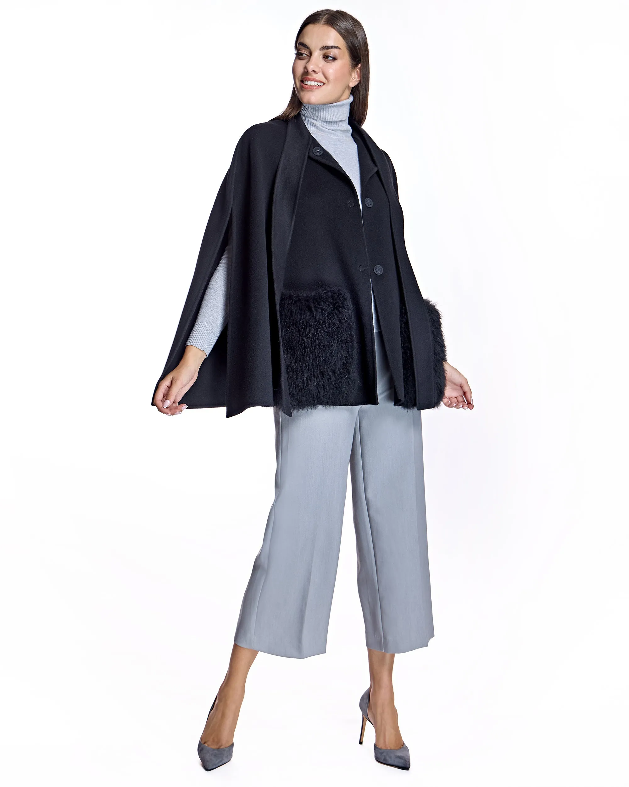Loro Piana Cashmere Blend Cape with Cashmere Goat Pockets