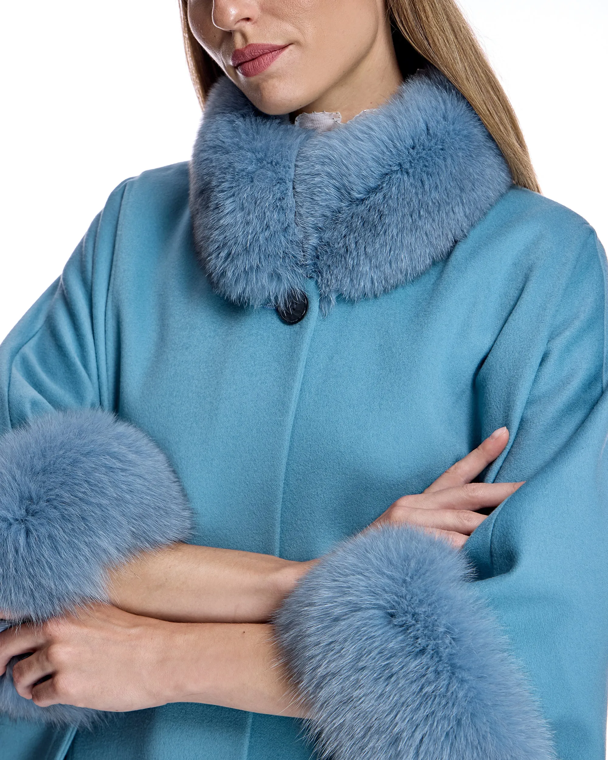 Loro Piana Wool Cape with Fox Trims