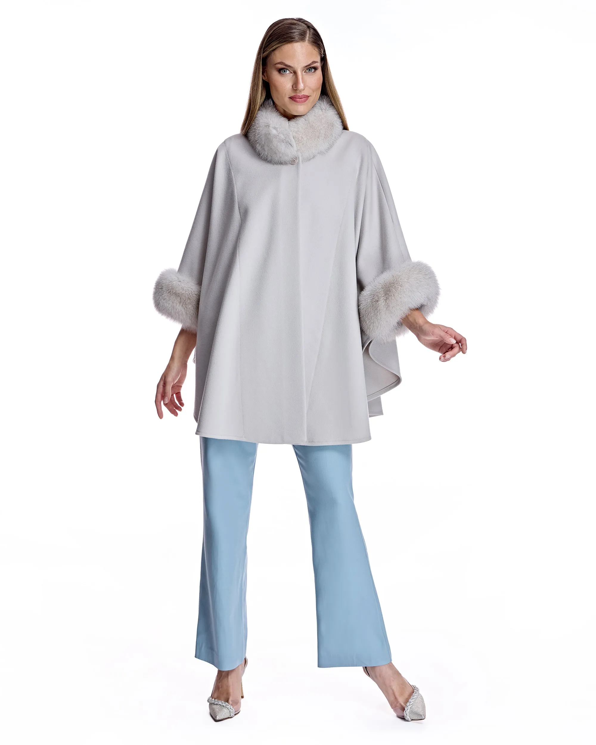 Loro Piana Wool Cape with Fox Trims